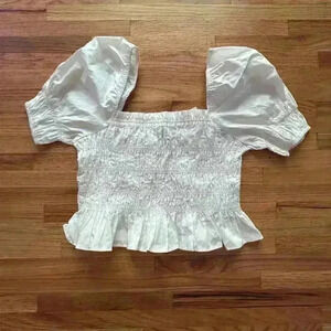 Smocked Floral Eyelet Crop Top Womens boho flowy hippie feminine l SIZE MEDIUM